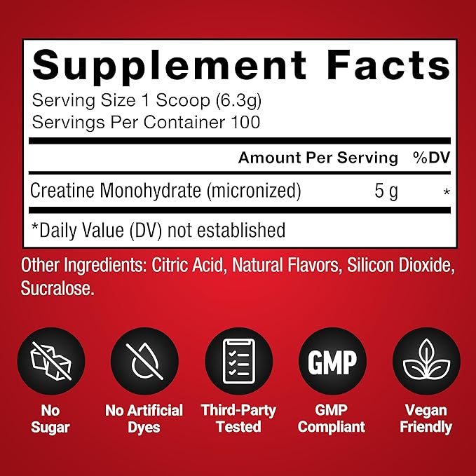 Force Factor Creatine Monohydrate Powder 5g Micronized Dose to Support Muscle Growth Strength Recovery Cognitive Health &amp Working Memory Raspberry Lemonade 100 Servings