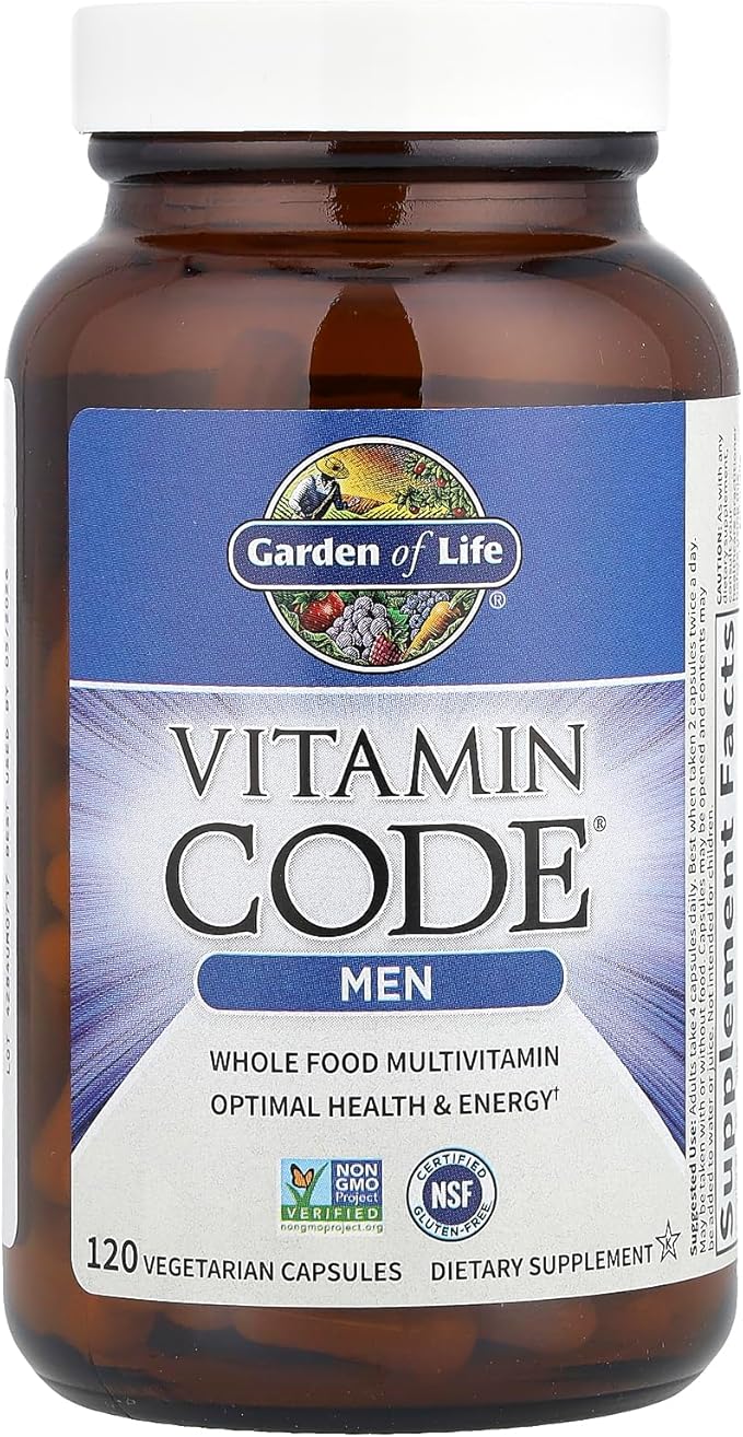 Garden of Life Vitamin Code Whole Food Multivitamin for Men - 120 Capsules Vitamins for Men Fruit &amp Veggie Blend and Probiotics for Energy Heart Prostate Health Vegetarian Mens Multivitamins