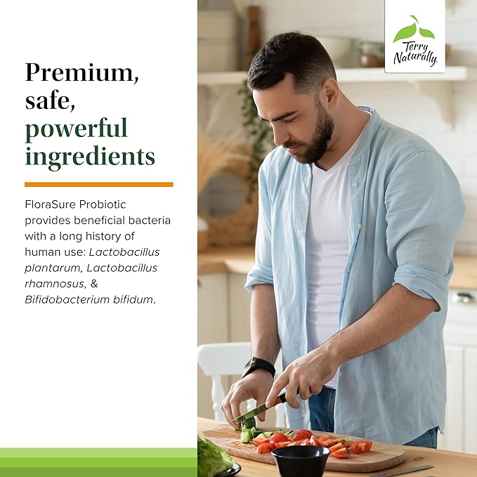 Terry Naturally FloraSure Probiotic - Digestion Supplement to Aid Against Occasional Bloating &amp Support Gas Relief - Gut Health Support Supplement with Bifidobacterium Bifidum - 30 Capsules