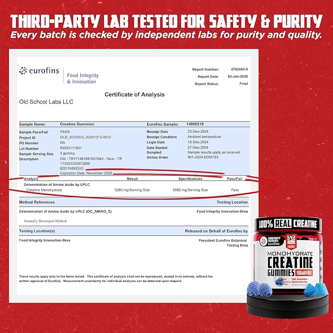Old School Labs 2-Pack Creatine Monohydrate Gummies - 5g per Serving Best Creatine for Men and Women Gain Muscle Max Absorption Increase Strength Boost Memory Muscle Growth - 120 Vegan Gummies