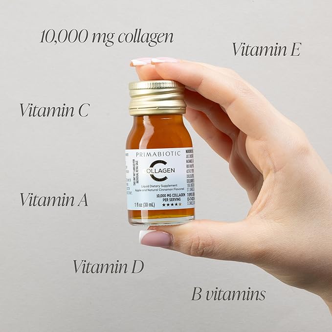 PRIMABIOTIC Liquid Collagen Winter Edition - High Collagen Content [10000 Mg] Per Serving - Hydrolyzed Collagen and 12 Vitamins - Gluten Free- 450 Ml - Pack of 30 Bottles x 30 Ml