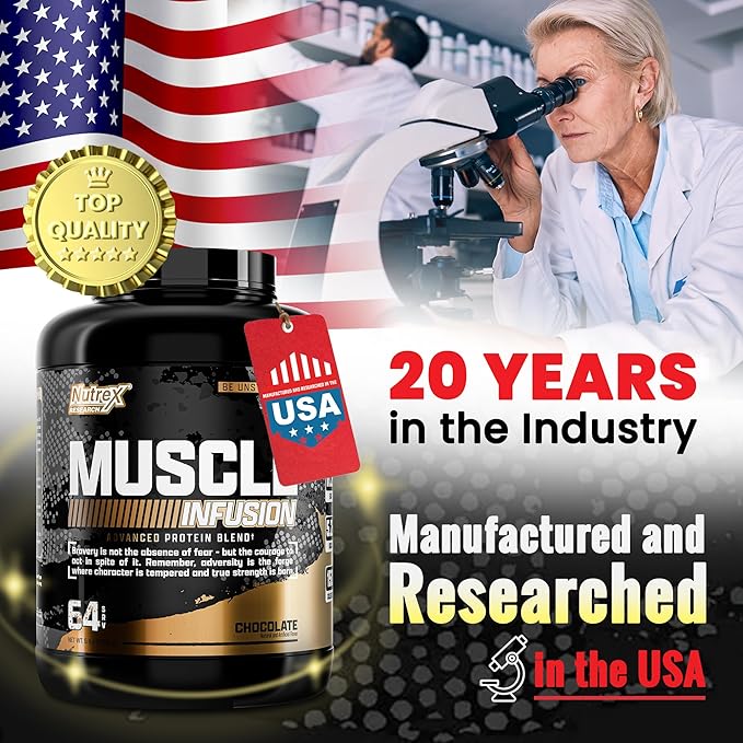 Nutrex Research Whey Protein Powder Chocolate Muscle Infusion Whey Isolate w/EAA &amp Hi BCAA for Muscle Gain - 5 Pounds - Muscle Builder for Men &amp Women Sports Nutrition Delicious Taste &amp