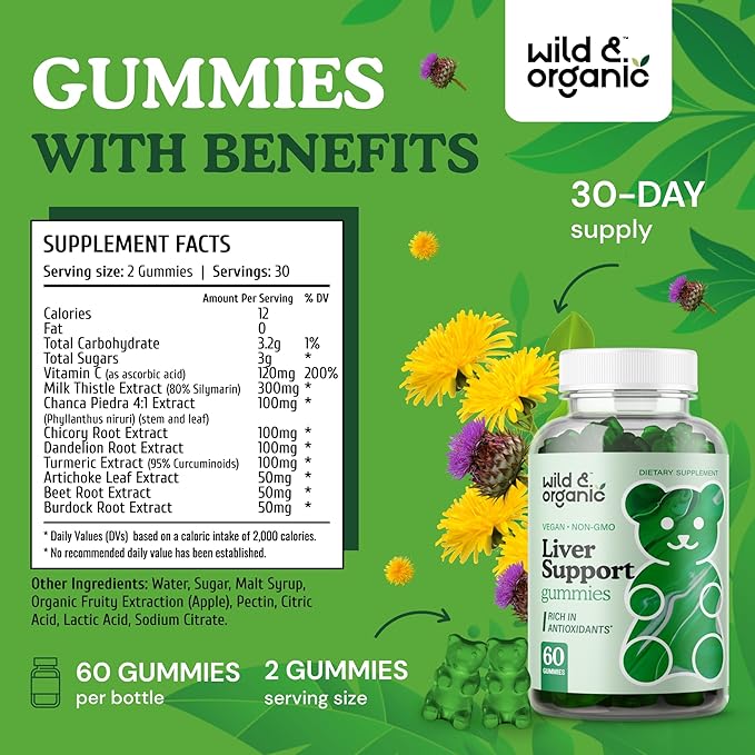 Wild &amp Organic Milk Thistle Tincture 4 fl oz Liver Support Gummies 60 Count
