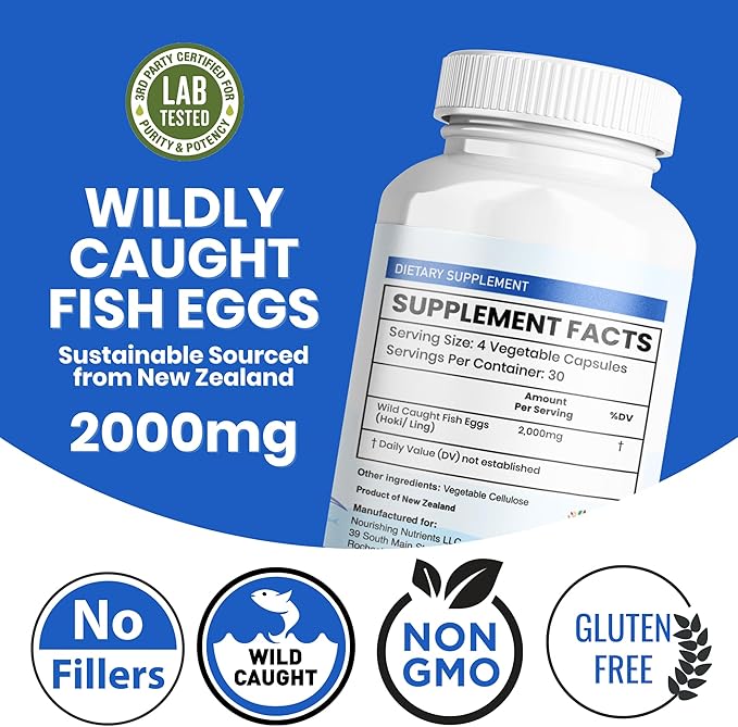 Wild Caught Fish Eggs 2000mg - Omega 3 Supplement for Eye Brain Health Supports Immunity Bones and Teeth Mood Support with Omega 3-6-9 Fish Egg Capsules