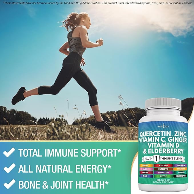 Quercetin Zinc Vitamin C Vitamin D Bromelain Elderberry - Nettle Supplement with Artemisinin Sea Moss Echinacea - 60 Count