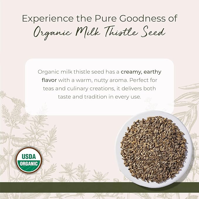 Starwest Botanicals Organic Milk Thistle Seed Whole - Loose Leaf Milk Thistle for Tea &amp Cooking Mix in Juice Add to Smoothies Oatmeal &amp Yogurt Certified Kosher Non-GMO - Bulk 1 lb Bag