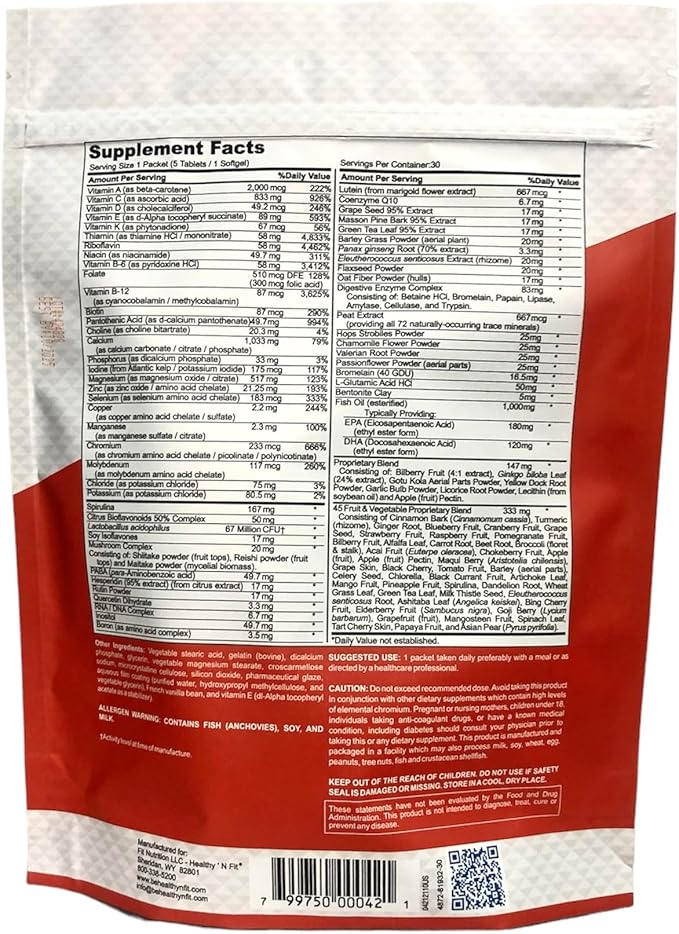 Healthy 'N Fit NUTRI Pack - 30 Day Pkt -One Pack Daily Multivitamin All-in-One Packets
