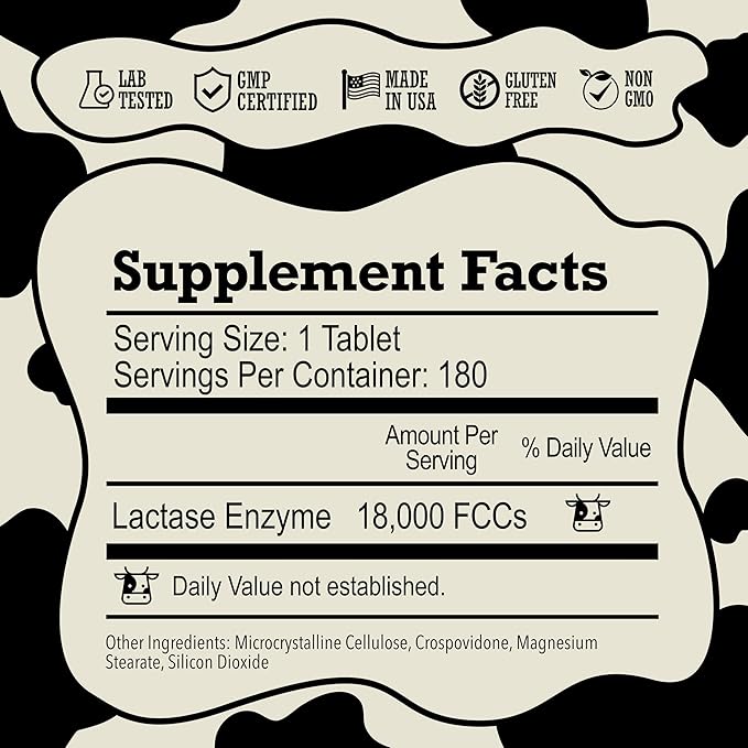 DairyPill Lactase Enzyme 18000 FCCs per Pill 180 Count Solution for Lactose Intolerance Portable Easy to Swallow Preservative and Gluten Free American Made Non GMO