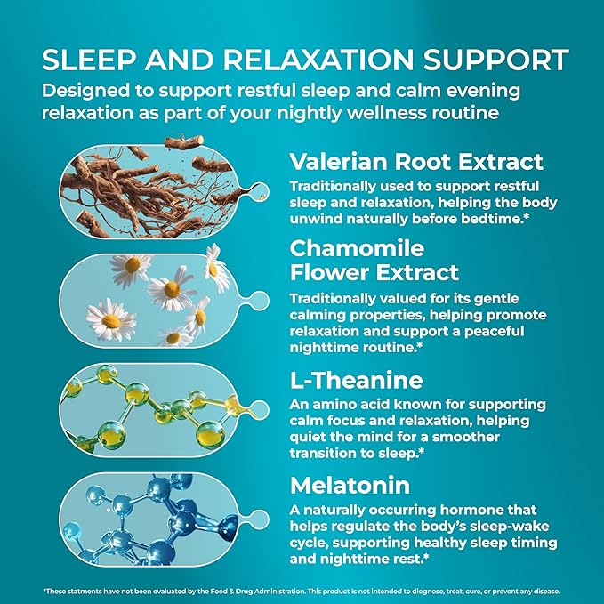 PUREHEALTH Research Sleep Formula - Natural Sleep Support Supplement for Adults - for Restfulness &amp Relaxation - with Melatonin Valerian Root GABA L-Theanine Lemon Balm Hops &amp More - 60 C