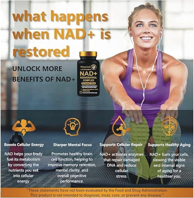 Liposomal NAD+ Resveratrol Complex 1500mg – Advanced Cellular Energy Anti-Aging DNA Repair Support High Absorption Liposomal Technology – 60 Capsules “3rd Party Tested – Eurofins”