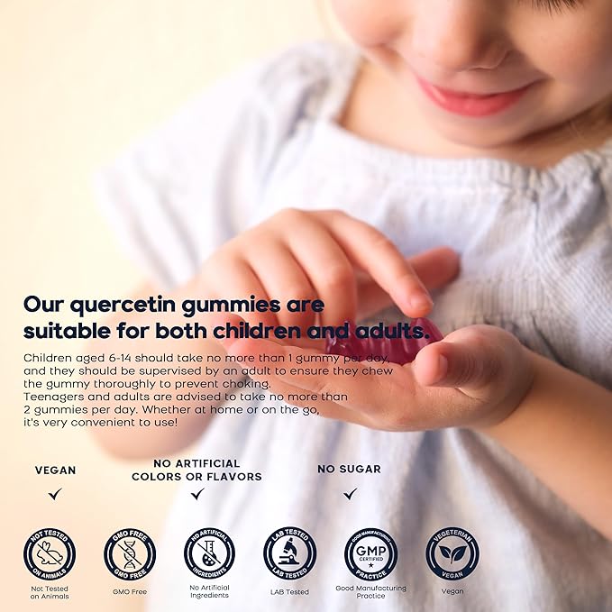 (3 Pack) Quercetin Gummies with Bromelain Zinc Elderberry Vitamin C D3 K2 Quercetin 1000mg Supplement with Bromelain 500mg for Cardiovascular Immune System &amp Allergy Vegan Gummy for Adult &amp