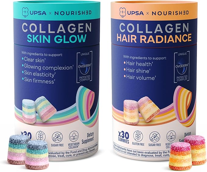 Nourished Collagen Beauty Bundle – Skin Glow &amp Skin Lift with Ovoderm® Egg Membrane Complex Vitamin C Niacinamide Zinc &amp Selenium – Hair Skin Nail Support – 30 Capsules Each (2 Pack)