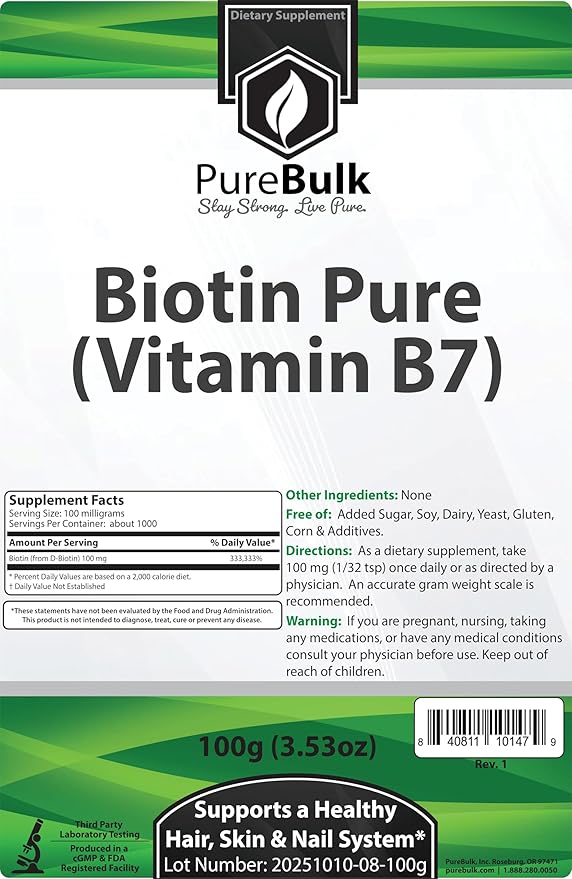 Pure Biotin Powder - Non-GMO (100 Grams)