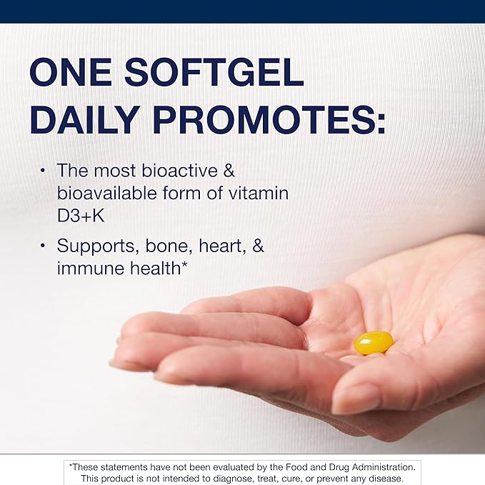 Metagenics Vitamin D3 + K - for Artery Health Immune Support Bone &amp Heart Health* - Vitamin D with MK-7 (Vitamin K2) - Non-GMO - Gluten-Free - 60 Softgels - 10000 IU