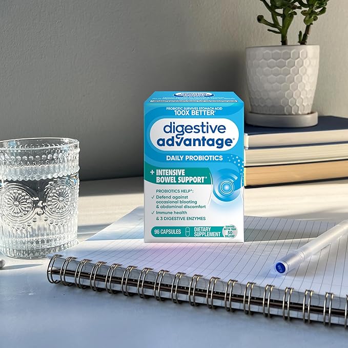 IBS Daily Probiotic Capsules for Digestive Health &amp Gut Health Digestive Advantage Probiotics For Men and Women (96 count box) - Digestible Enzymes