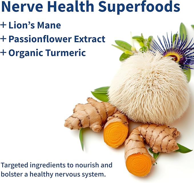 Snap Supplements Nerve Health Support with Lion’s Mane Organic Turmeric &amp Herbs – Supports Mental Clarity Memory Focus &amp Nerve Function – 60 Capsules