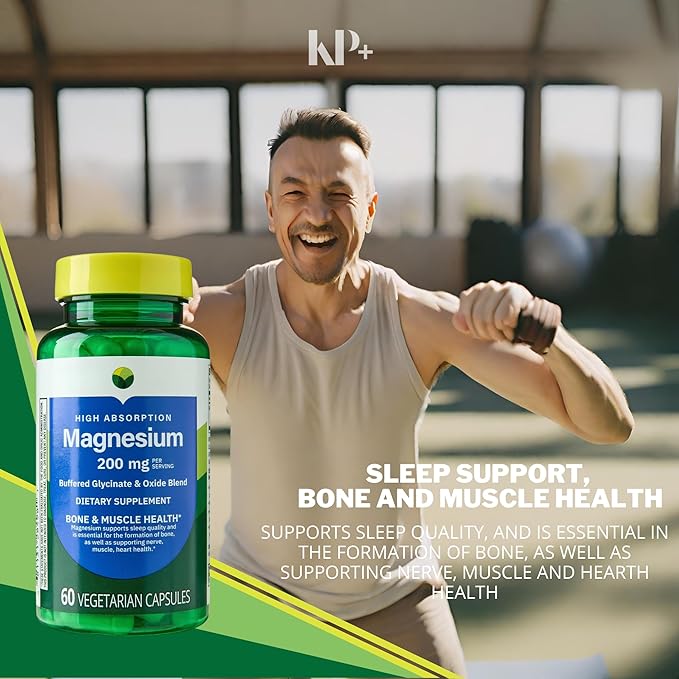 KP+ Magnesium 200 mg | Sleep Support | Bone &amp Muscle Health | 60 Vegetarian Capsules | Pack of 3