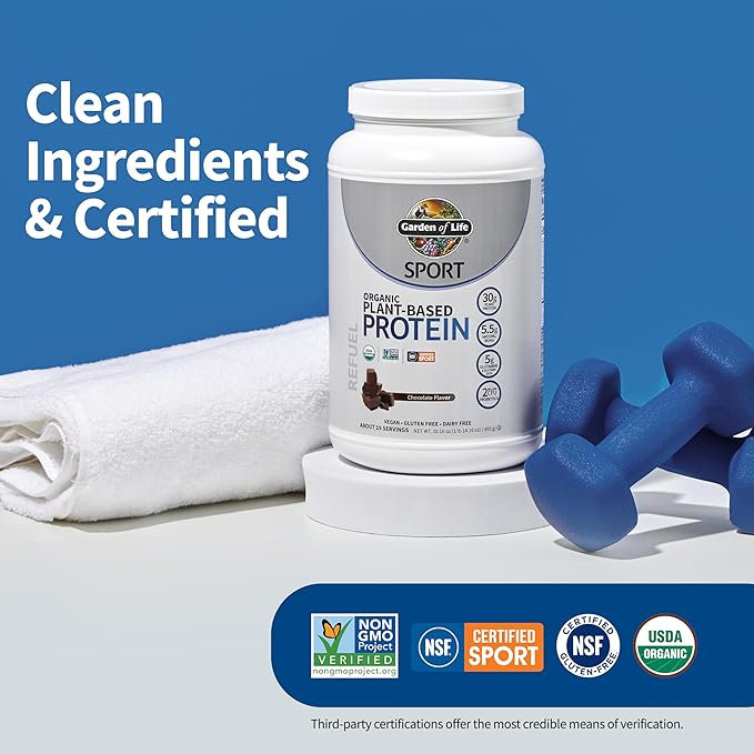 Garden of Life Organic Vegan Protein Powder with Probiotics BCAAs NSF Certified Gluten Free &amp Sport Non GMO Sport Protein Powder 19 Servings Chocolate