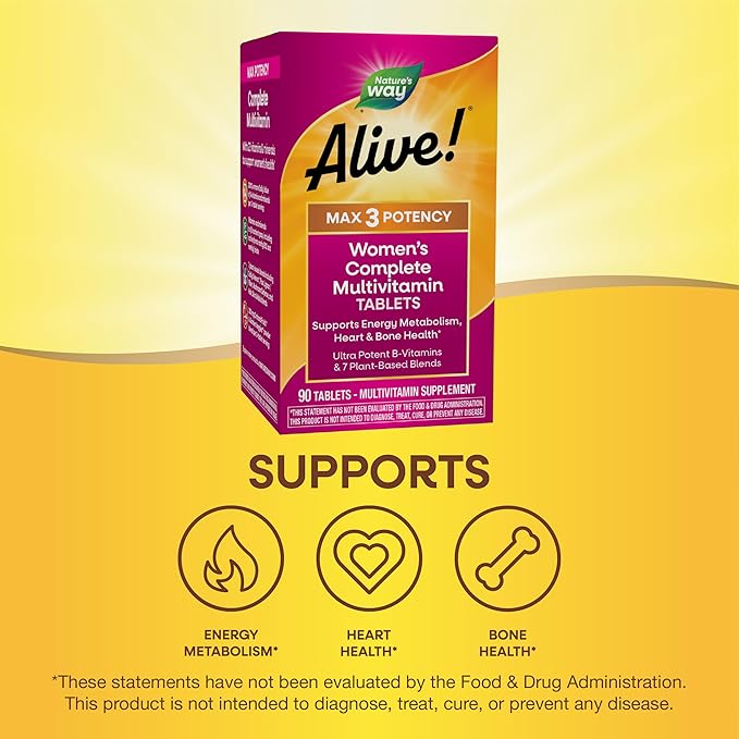 Nature's Way Alive! Max3 Daily Women's Multivitamin Food-Based Blends (1130mg per serving) and Antioxidants 90 Tablets
