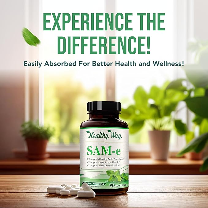 1500mg SAM-e Supplement - High Strength S-Adenosyl-L-Methionine Capsules 1500mg per Serving for Joint Brain Liver and Mood Support - Non-GMO High Absorption Same Supplement (90 Count)