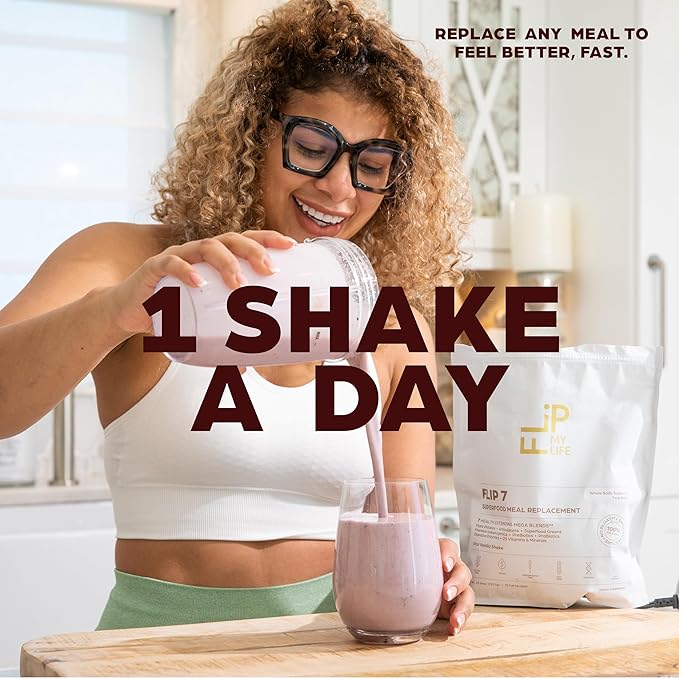 Flip My Life Flip 7 Natural SuperFood Plant-Based Protein Complete Meal Replacement to Support Healthy Gut 7 Mega Nutrient Rich Blends all in one to AGE BETTER - Vanilla