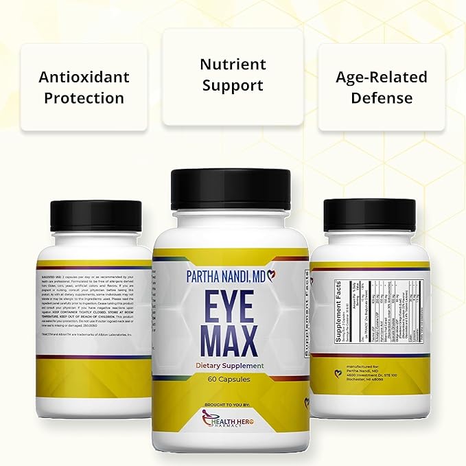 Eye Max Vision Supplement – Supports Macular Health Retina Clarity &amp Blue Light Protection – Lutein Zeaxanthin Lycopene &amp Zinc – Antioxidant Eye Vitamin Formula – 60 Capsules