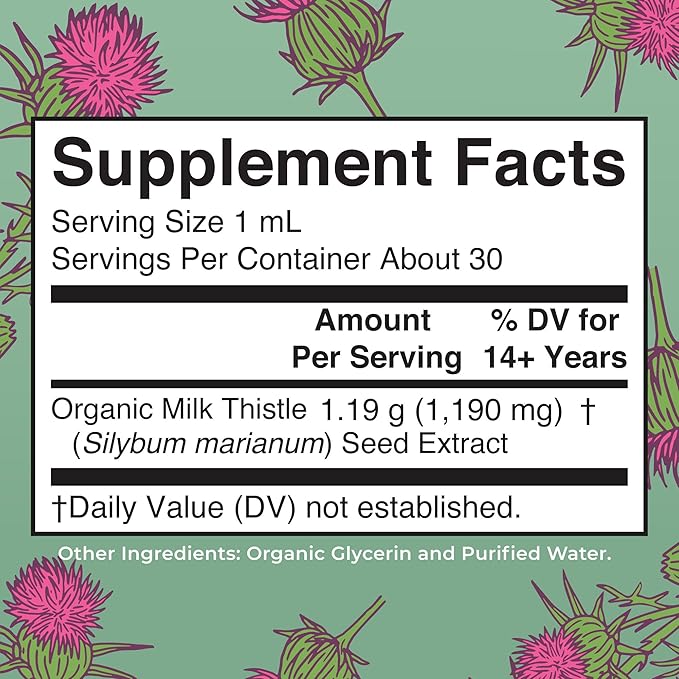 MARYRUTH'S Organic Milk Thistle Seed Liquid Extract Drops 1 fl oz | 1190 mg Milk Thistle Seed | Silybum marianum | Alcohol-Free | Vegan | USDA Organic | Non-GMO