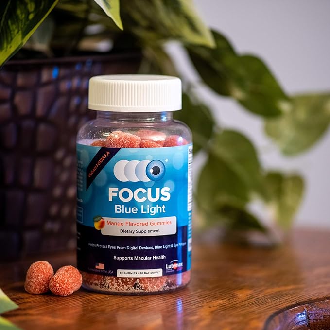 Focus Blue Light Supplement | Lutein and Zeaxanthin Supplement for Eye Health and Blue Light Protection | 60 Count Mango Flavored Gummy 30 Day Supply