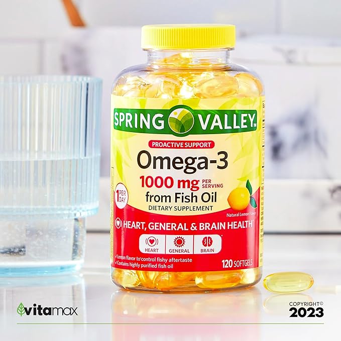 Spring Valley Omega-3 from Fish Oil 1000 mg Maximum Care 120 Count + Exclusive VitaMax Vitamin Guide (2 Items)