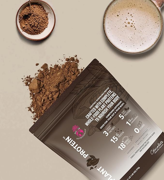 All In Nutritionals EZ Plant Protein Vegan Keto-Friendly Dairy-Free Soy-Free Gluten-Free in Chocolate Blend of Rice Peas Sacha Inchi and Pumpkin Seeds - NO Bloat - with Digestive Enzymes