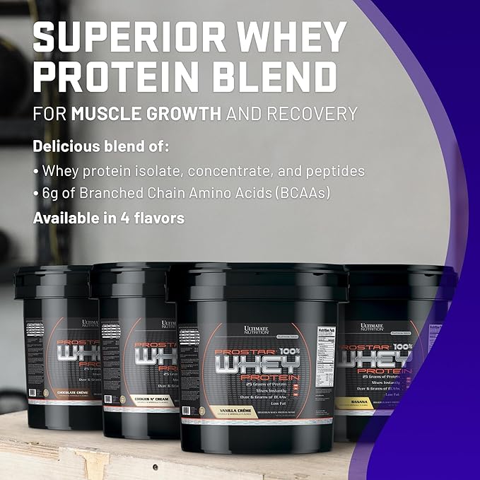 Ultimate Nutrition Prostar Whey Protein Powder Isolate Banana - Low Carb High Protein Powder Shake for Muscle Gain &amp Recovery - Low Sodium Low-Fat &amp Keto Friendly - 10 lbs Bucket
