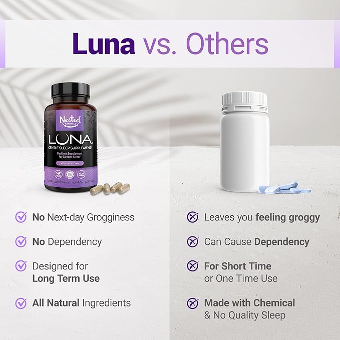 Nested Naturals Luna Sleep Aid Bundle | Luna &amp Luna Melatonin-Free Sleeping Pills with Natural Ingredients Melatonin Valarien &amp More (120 Count)