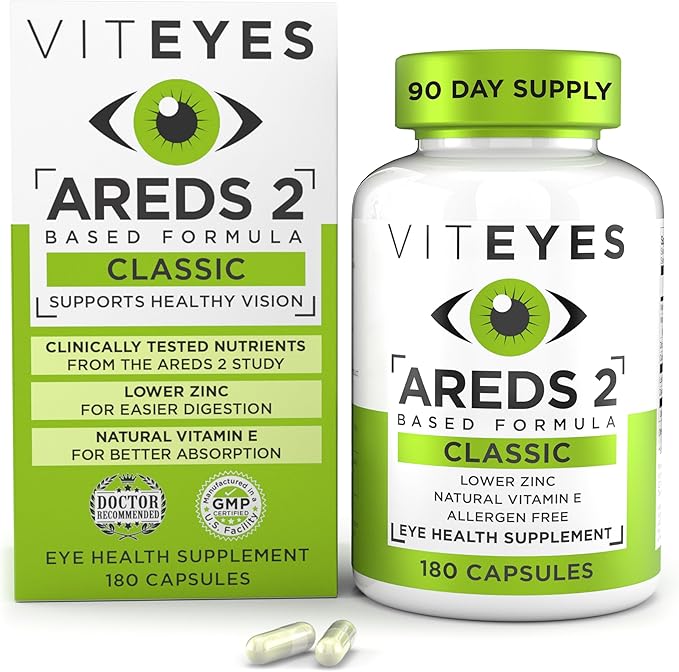 Viteyes AREDS 2 Eye Vitamins Classic Macular Support Allergen Free Capsules with Natural Vitamin E Vitamin C Zinc Copper Lutein &amp Zeaxanthin Eye Doctor Trusted Manufactured in The USA 18