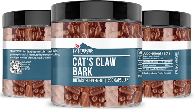 Earthborn Elements Japanese Knotweed Cat's Claw Bark &amp Turmeric Curcumin Capsule Bundle (200 Capsules Each) Pure &amp Undiluted No Additives