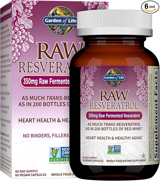 Garden of Life Heart Resveratrol Supplement - Powerful Antioxidant Support with 350mg Raw Fermented Trans-Resveratrol Plus Probiotics and Enzymes for Heart Health and Healthy Aging 60 Vegan Capsules