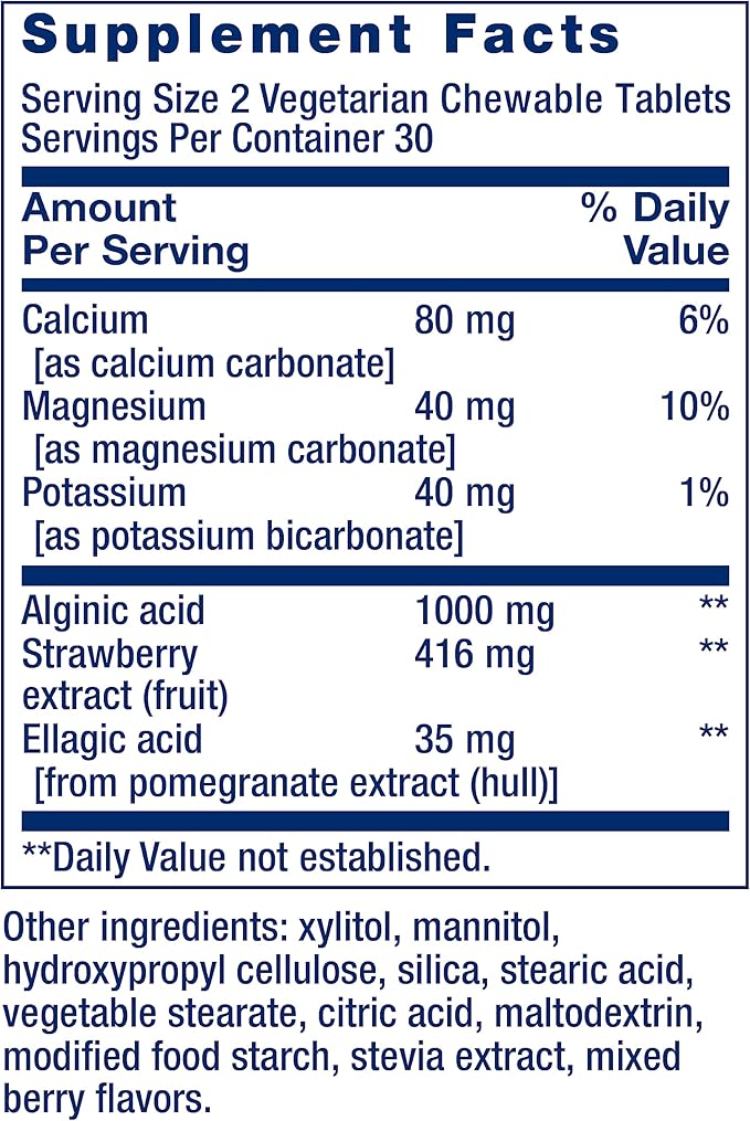 Life Extension Esophageal Guardianalginic AcidPotassium Bicarbonateget Long-Lasting Relief from gastric DistressVegetarianNon-GMOGluten-Free60 Vegetarian chewable Tablets(Pack of 2)