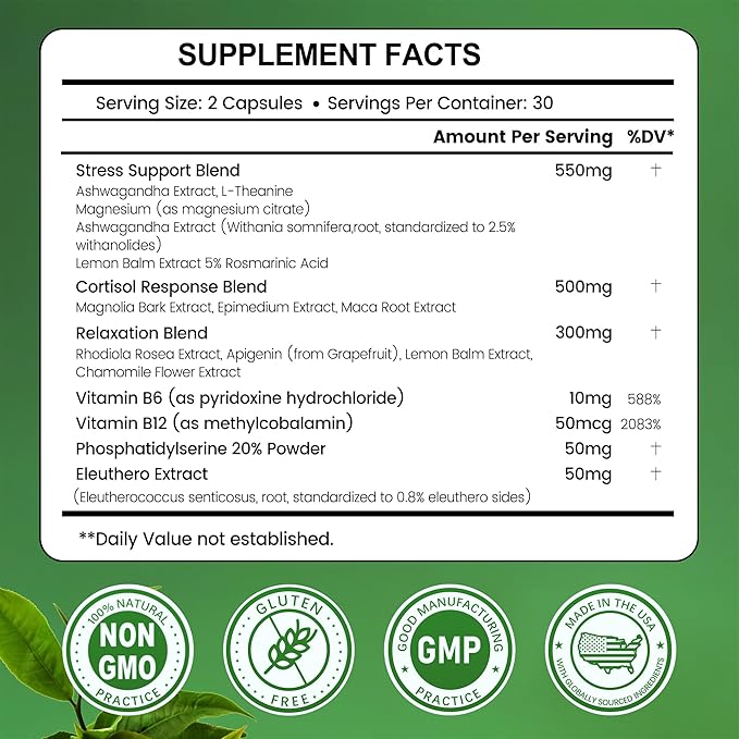 Cortisol Supplement 15-in-1 Cortisol Manager with Ashwagandha L-Theanine &amp Magnesium Supports Cortisol Health Relaxation &amp Restful Sleep 120 Capsules