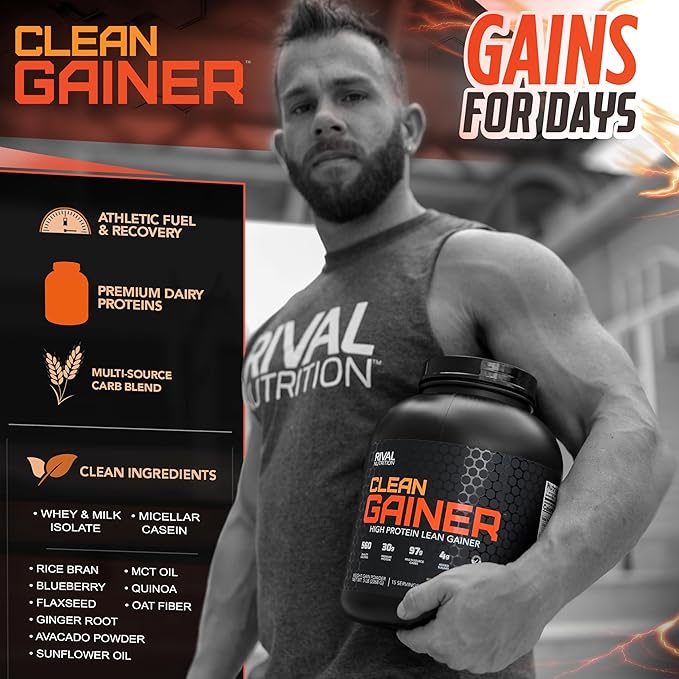 RIVAL NUTRITION Clean Gainer Protein Powder – 5LB Cookies &amp Cream – High Protein Lean Mass &amp Weight Gainer | 560 Calories 30g Protein 99g Multi-Source Carbs – 15 Servings