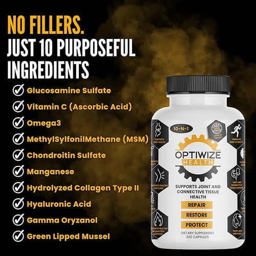 10-N-1 Joint Support Hydrolyzed CollagenMSM Hyaluronic Acid GlucosamineChondroitin &amp More- Targets Joint Discomfort Improves Mobility &amp Flexibility 320 Caps for Men &amp Women Made in US