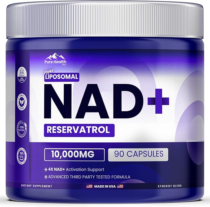PHM NAD Resveratrol Supplement - 10000MG Extra Strength | NAD+ Liposomal Supplements for Men and Women | NMN &amp NMNH Alternative | 90 Capsules 1.5 Months Supply