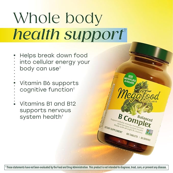 MegaFood Balanced B Complex - Vitamin B Complex for Women &amp Men - Vitamin B6 B12 Folate Biotin - Cellular Energy Metabolism &amp Nervous System Health Vegan Gluten Free 90 Tablets
