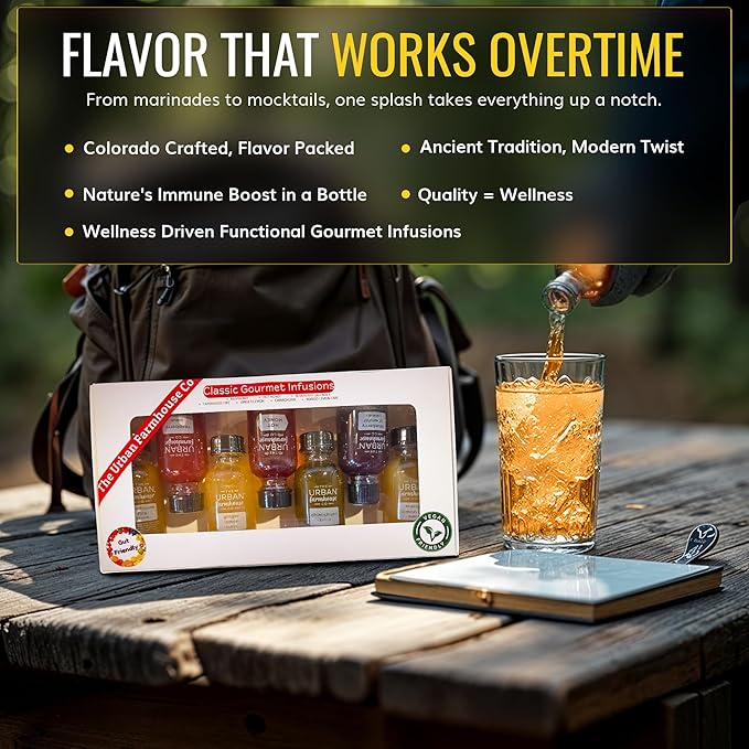 The Urban Farmhouse Co. Organic Vinegar Shrub Shot Variety Box – 1 oz Bottles – Small-Batch Apple Cider Drinking Vinegar with Herbs &amp Spices – No Sugar Added – Cocktail Mixer Gut Health Tonic – H