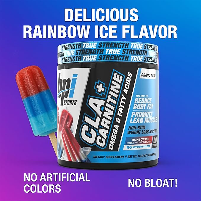 BPI Sports CLA+Carnitine – CLA L Carnitine &amp Linoleic Acid – L Carnitine Supplement for Weight Loss Metabolism &amp Lean Muscle – Caffeine Free – Rainbow Ice – 50 Servings – 12.34 oz