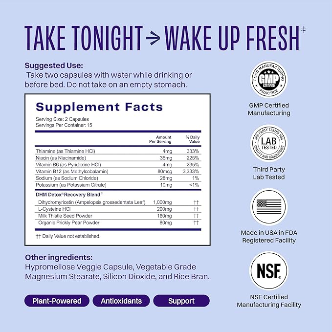 DHM Detox No Days Wasted 30 Servings - Take During Evening for Better Next Day and Recovery