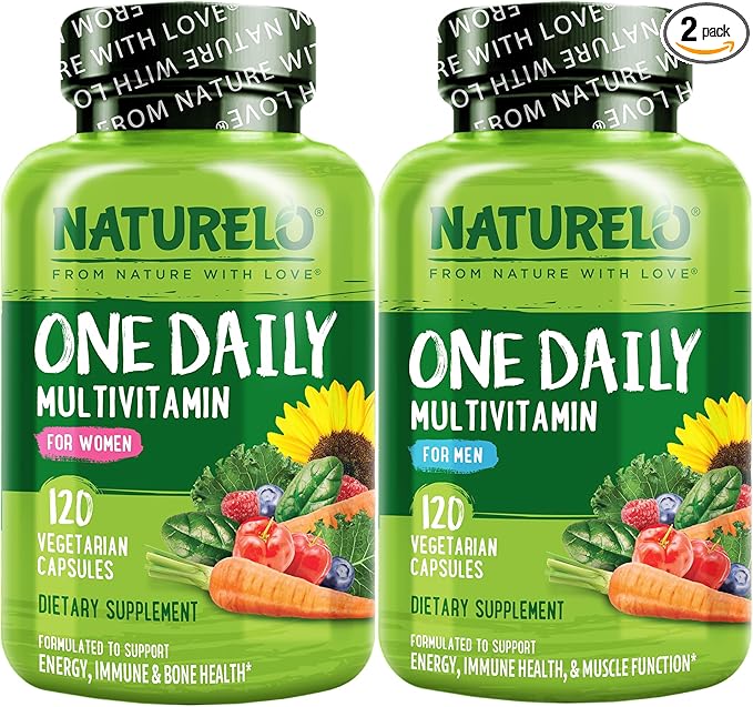 NATURELO One Daily Multivitamin for Men 120 Vegetarian Capsules One Daily Multivitamin for Women 120 Vegetarian Capsules Bundle - 4 Month Supply