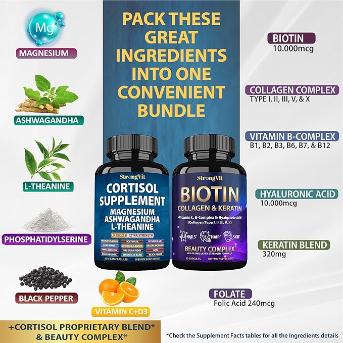 Cortisol Supplement &amp Biotin Complex Bundle (120 Capsules)