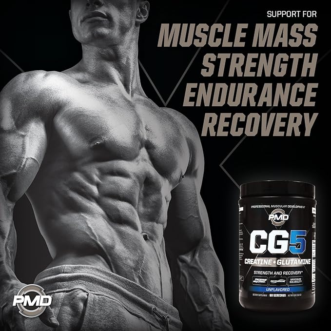 PMD Sports CG5 Premium Creatine &amp L Glutamine Powder Power Recovery Build Lean Muscle Increase Workout Performance Maximum Strength Pre Workout &amp Post Workout Unflavored 60 Servings (Pac
