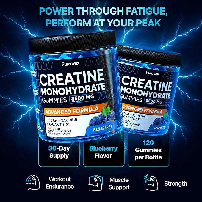 Creatine Monohydrate Gummies 8500mg + Magnesium Glycinate 400mg – Support for Muscles Strength &amp Wellbeing – Vegan Sugar Free 2-Pack Supplement Bundle