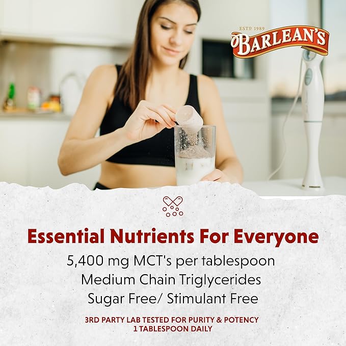 Barlean's MCT Oil Supplement Coconut Flavored for Keto Coffee Emulsified Creamy Liquid Syrup with 5400mg Plant-Based MCT's to Support Energy Focus and Wellness 16 oz