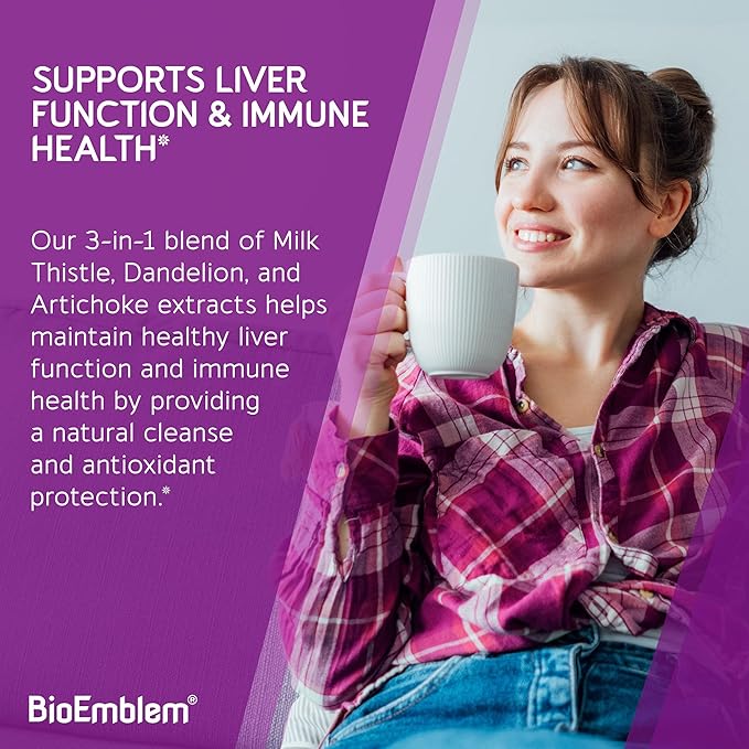 BioEmblem USDA Organic Liver Cleanse - 80% Silymarin Milk Thistle Extract for Liver Health and Liver Function with Dandelion &amp Artichoke Extracts - 100% Vegan Non-GMO - Herbal Liver - 60 Capsules